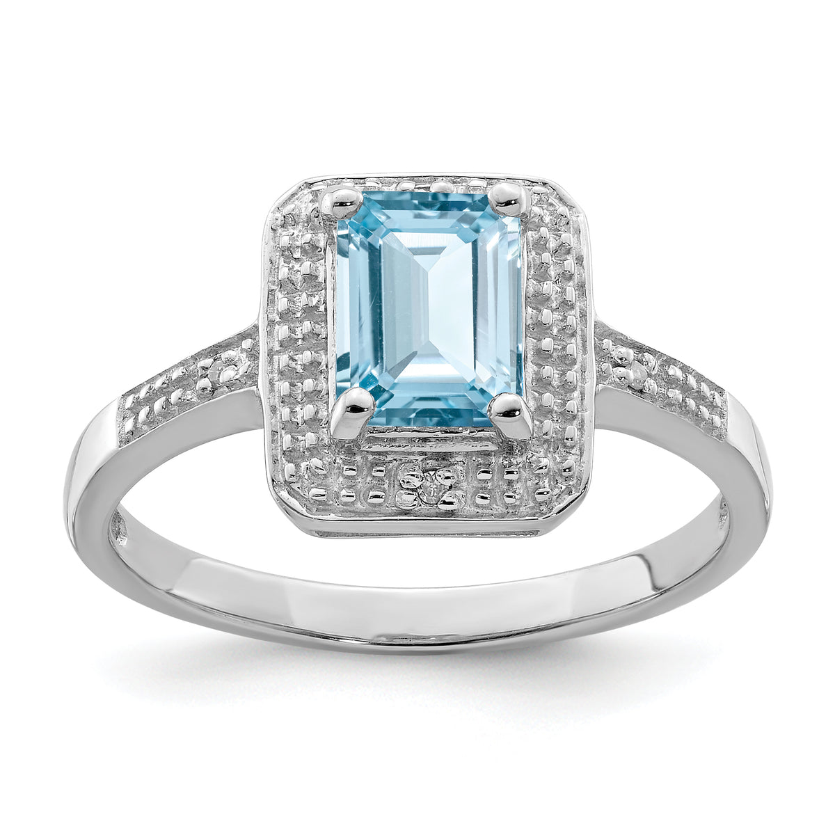 Sterling Silver Rhodium Plated Diamond & Light Swiss Blue Topaz Ring