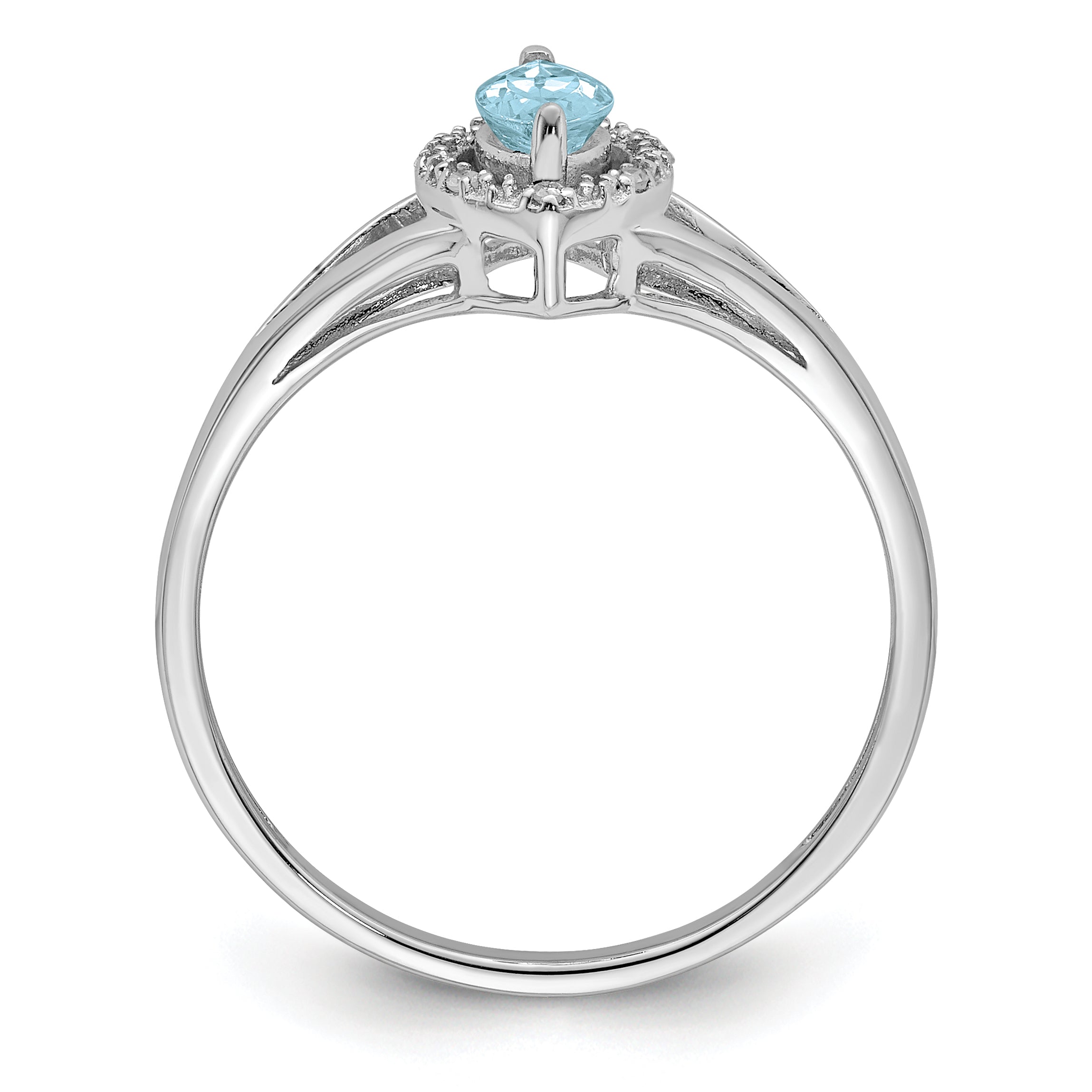 Sterling Silver Rhodium Plated Diamond & Aquamarine Marquise Ring