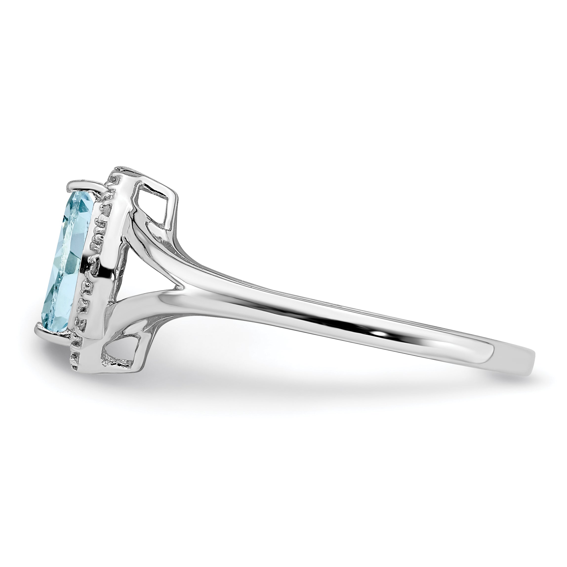 Sterling Silver Rhodium Plated Diamond & Aquamarine Marquise Ring