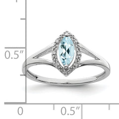 Sterling Silver Rhodium Plated Diamond & Aquamarine Marquise Ring