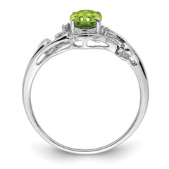 Sterling Silver Rhodium Plated Diamond and Peridot Oval Ring