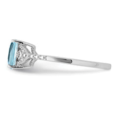 Sterling Silver Rhodium Plated Diamond and Sky Blue Topaz Ring