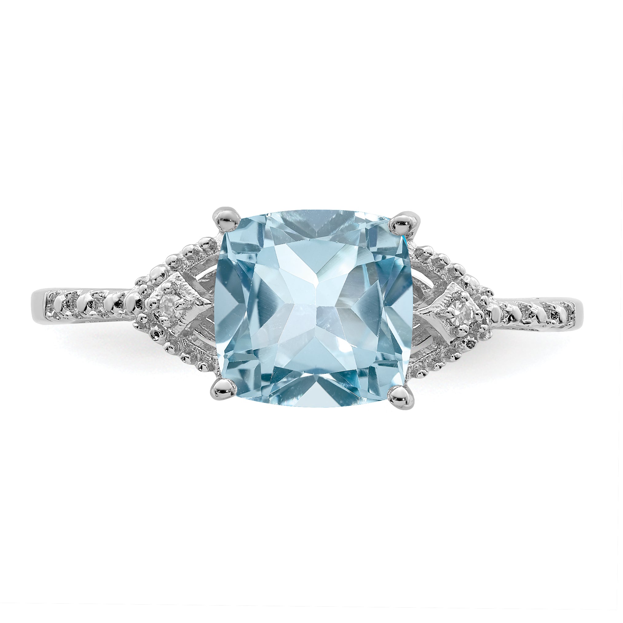 Sterling Silver Rhodium Plated Diamond and Sky Blue Topaz Ring