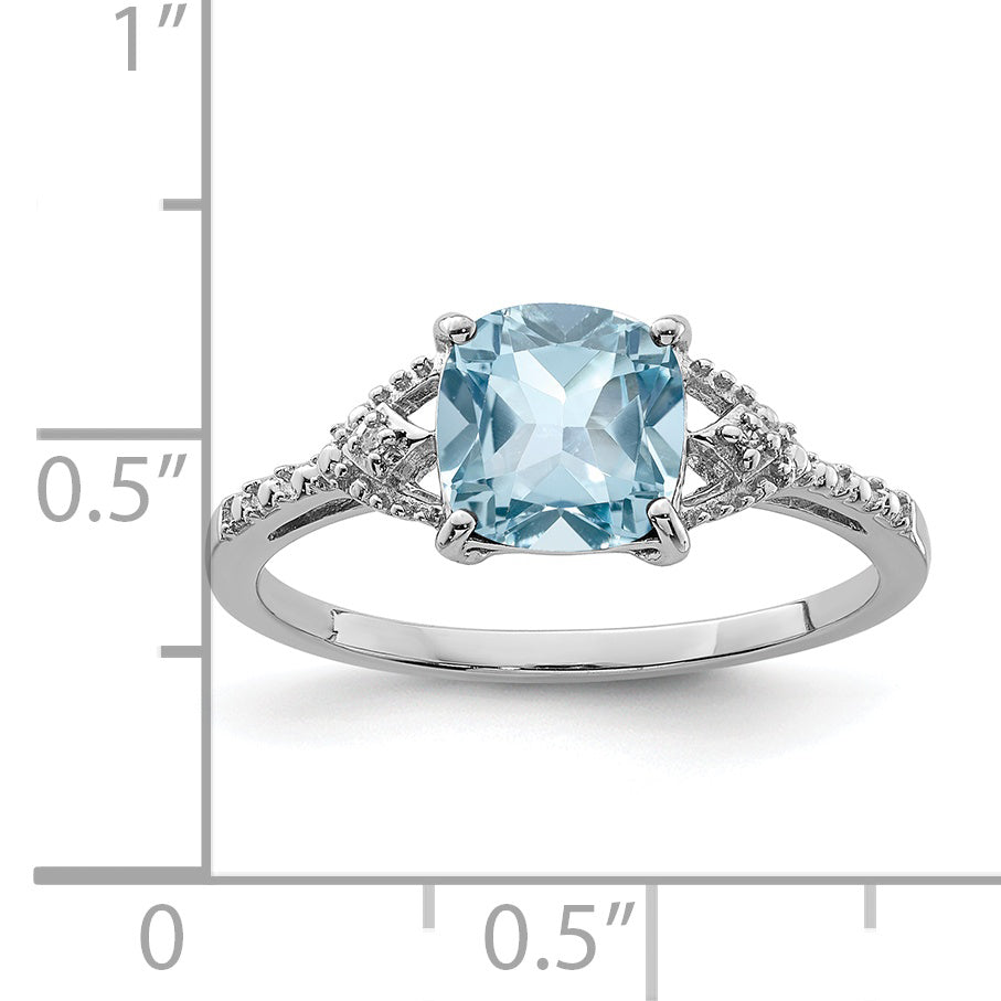 Sterling Silver Rhodium Plated Diamond and Sky Blue Topaz Ring