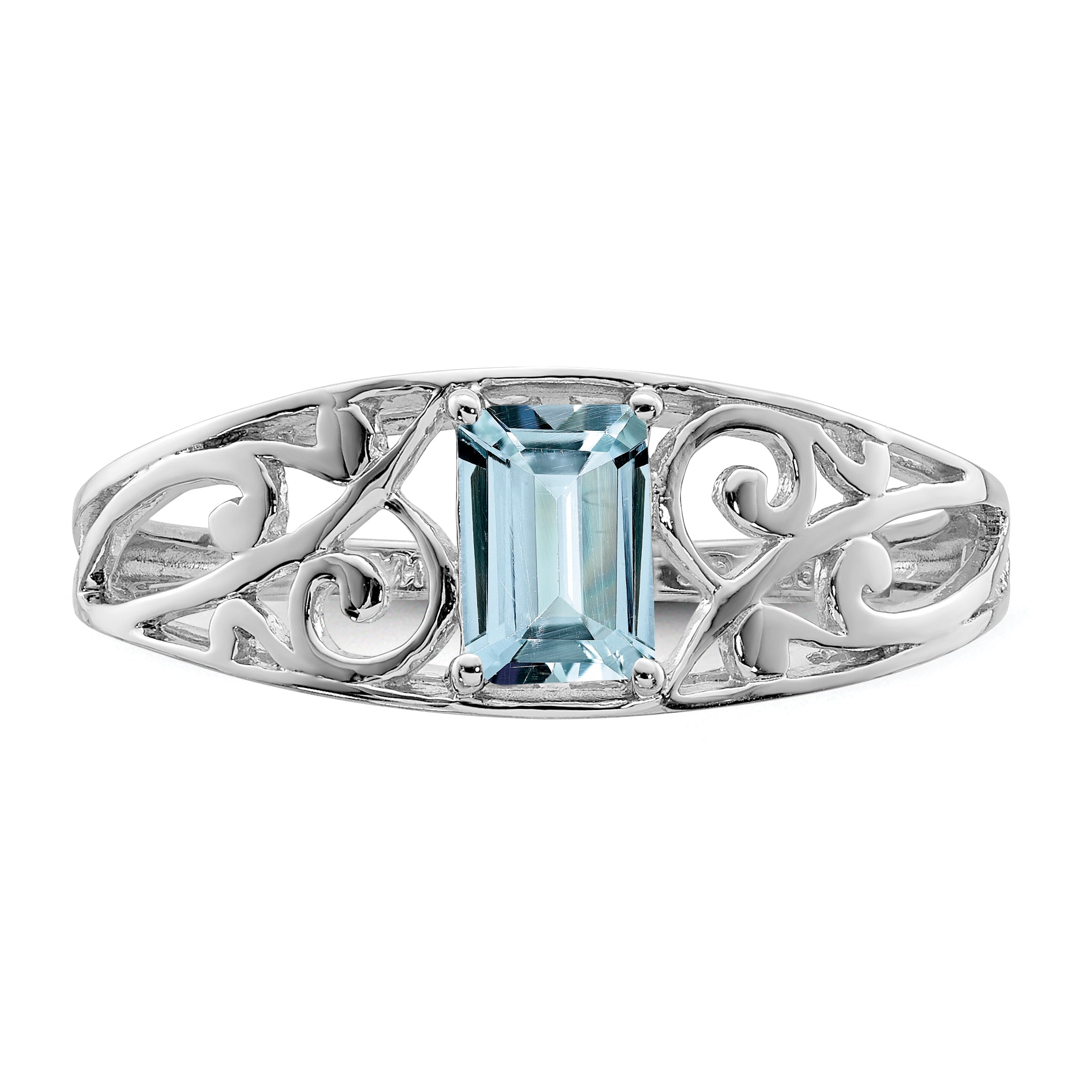 Sterling Silver Rhodium Plated Aquamarine Ring