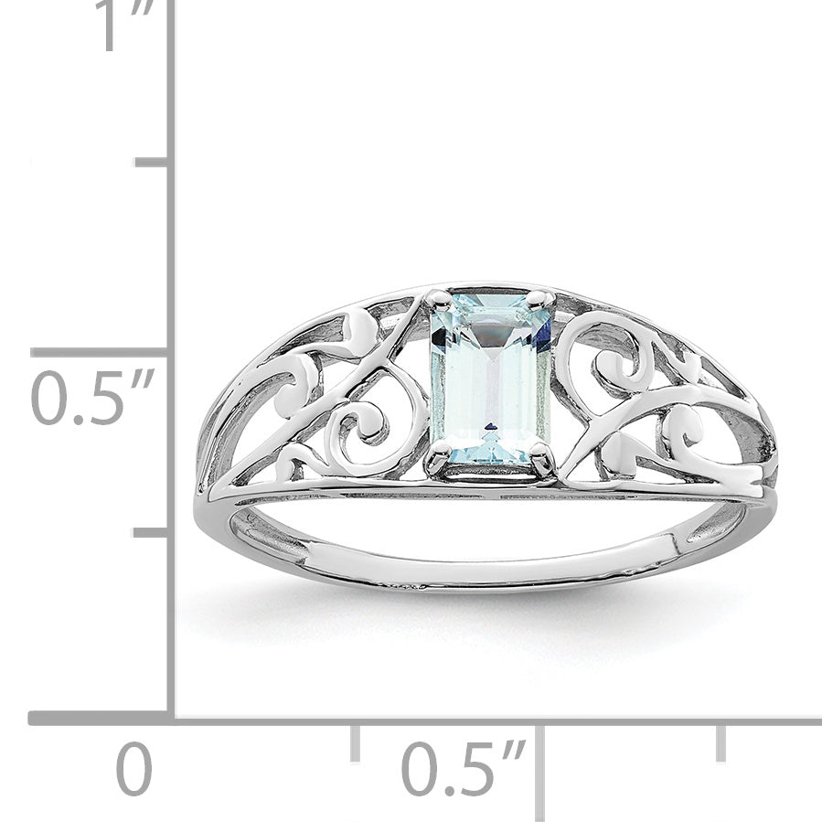 Sterling Silver Rhodium Plated Aquamarine Ring