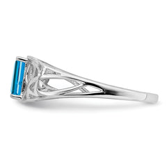 Sterling Silver Rhodium Plated Sky Blue Topaz Ring