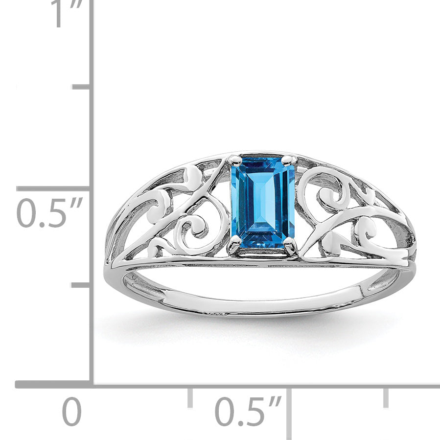 Sterling Silver Rhodium Plated Sky Blue Topaz Ring