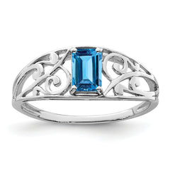 Sterling Silver Rhodium Plated Sky Blue Topaz Ring