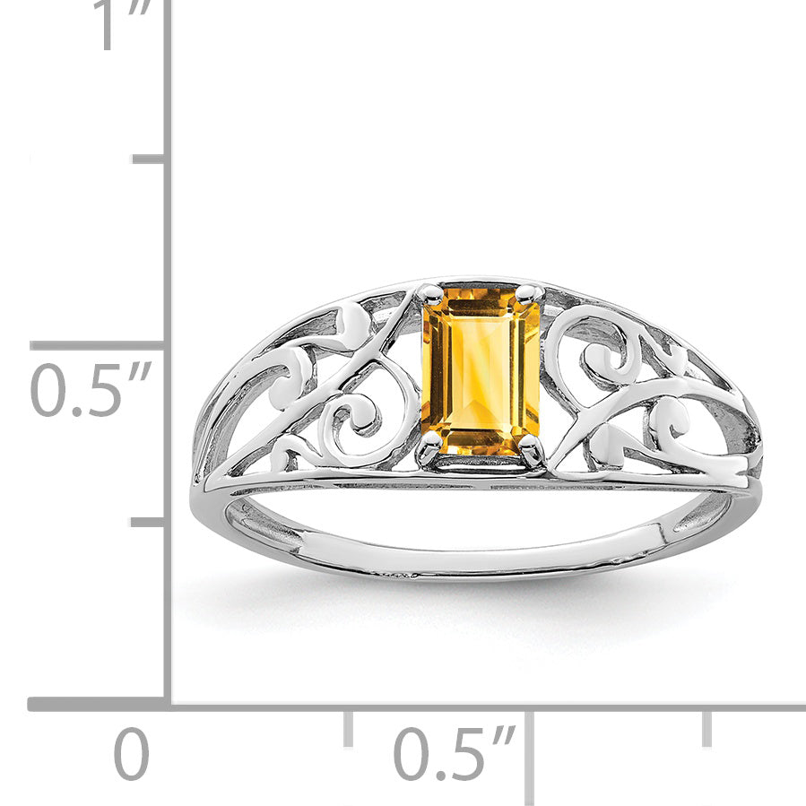 Sterling Silver Rhodium Plated Citrine Ring