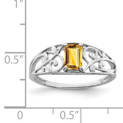 Sterling Silver Rhodium Plated Citrine Ring