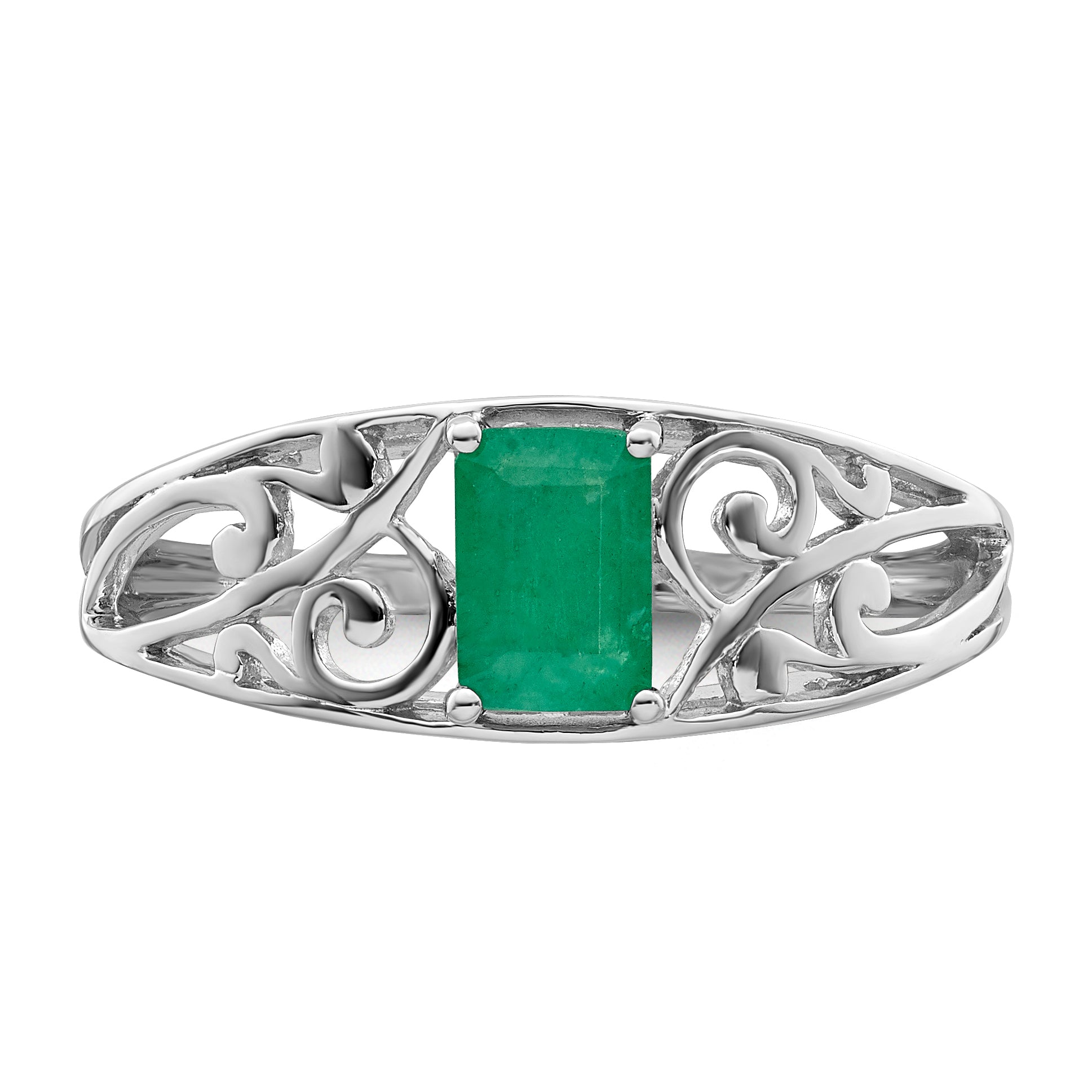 Sterling Silver Rhodium Plated Emerald Ring