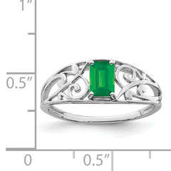 Sterling Silver Rhodium Plated Emerald Ring