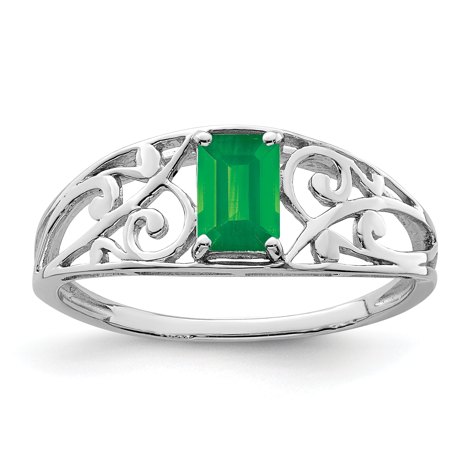 Sterling Silver Rhodium Plated Emerald Ring