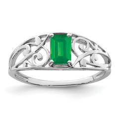 Sterling Silver Rhodium Plated Emerald Ring