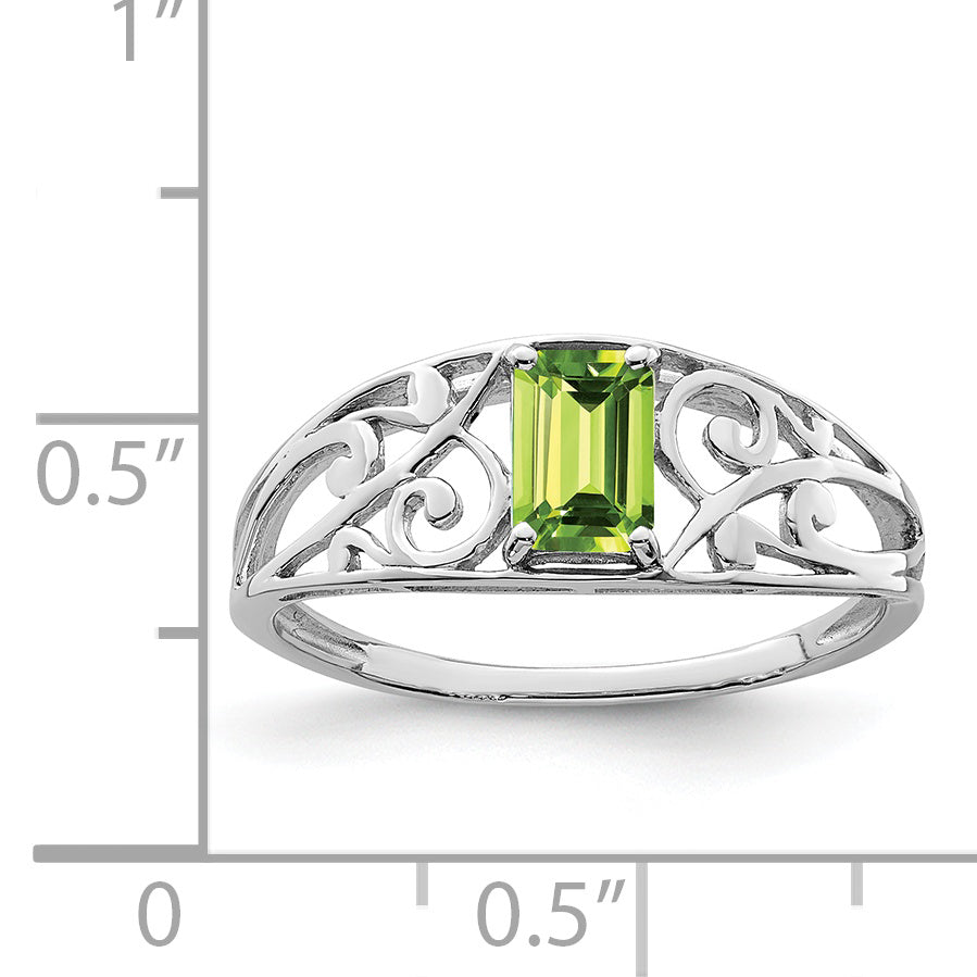 Sterling Silver Rhodium Plated Peridot Ring