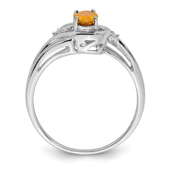 Sterling Silver Rhodium Plated Diamond & Citrine Ring