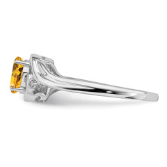 Sterling Silver Rhodium Plated Diamond & Citrine Ring