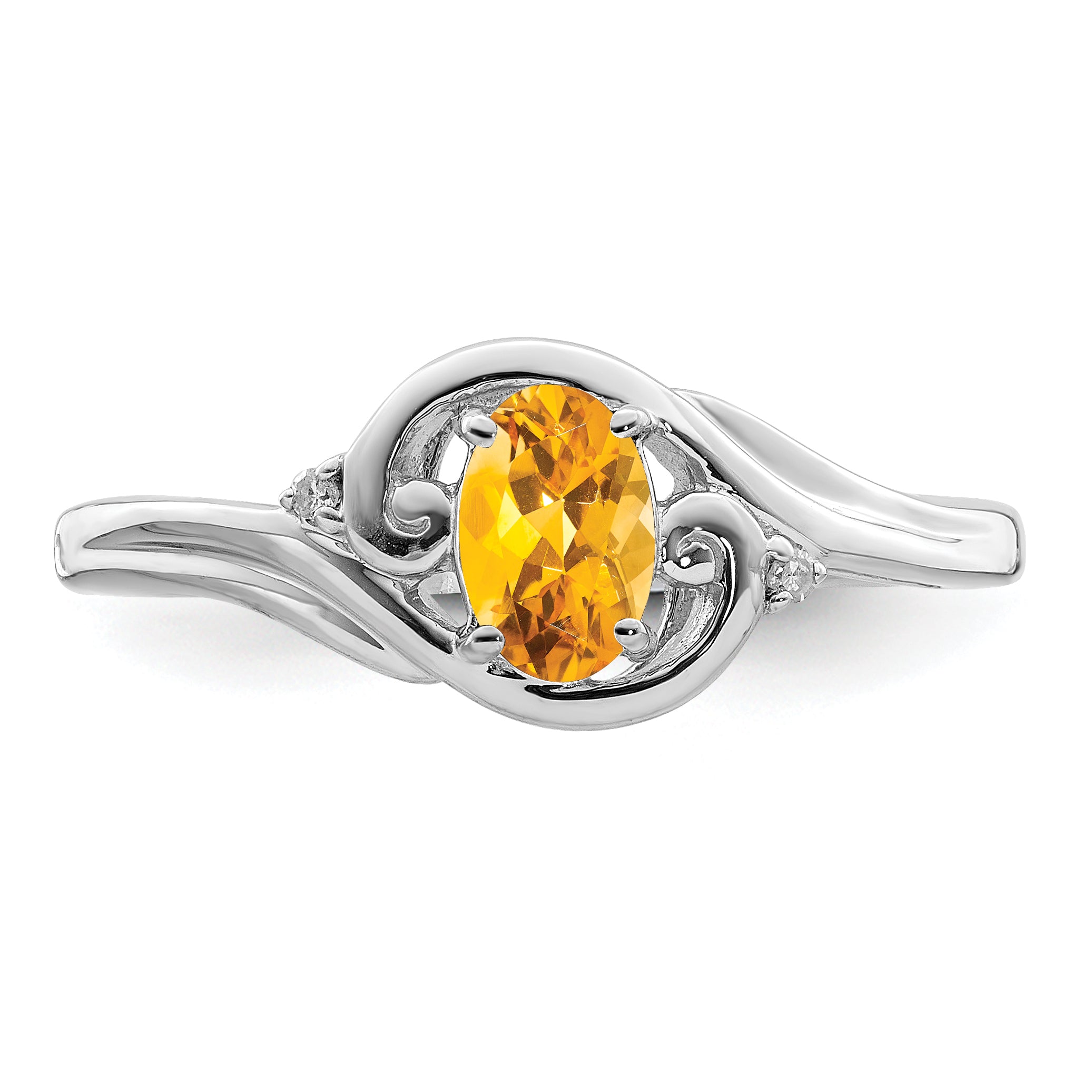 Sterling Silver Rhodium Plated Diamond & Citrine Ring