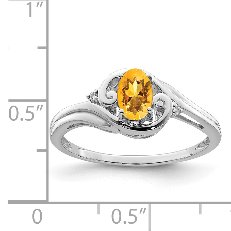 Sterling Silver Rhodium Plated Diamond & Citrine Ring