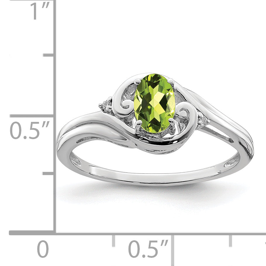 Sterling Silver Rhodium Plated Diamond & Peridot Ring