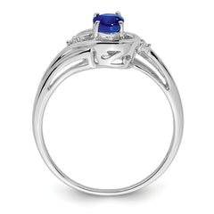 Sterling Silver Rhodium Plated Diamond & Sapphire Ring