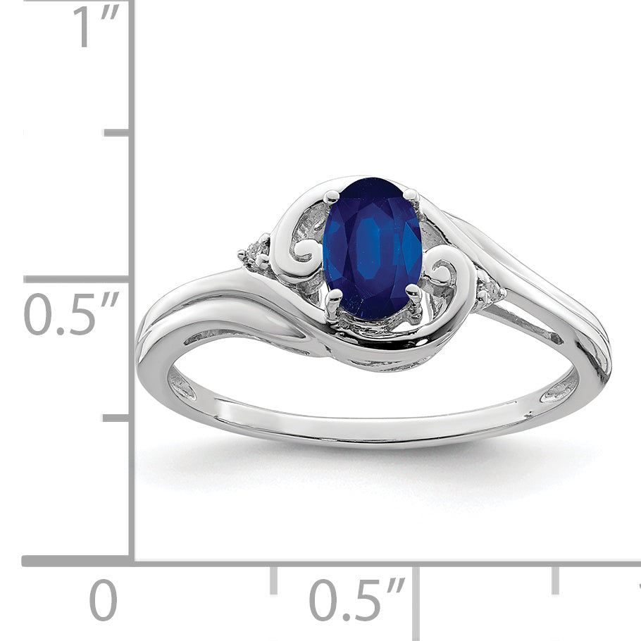 Sterling Silver Rhodium Plated Diamond & Sapphire Ring