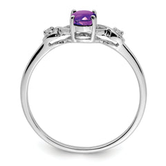 Sterling Silver Rhodium Plated Diamond and Amethyst Oval Ring