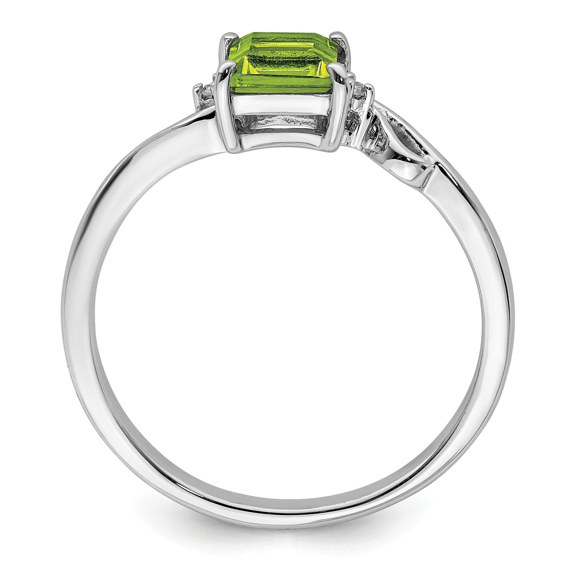 Sterling Silver Rhodium Plated Diamond & Peridot Square Ring