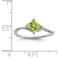 Sterling Silver Rhodium Plated Diamond & Peridot Square Ring