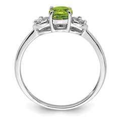 Sterling Silver Rhodium Plated Diamond and Peridot Round Ring