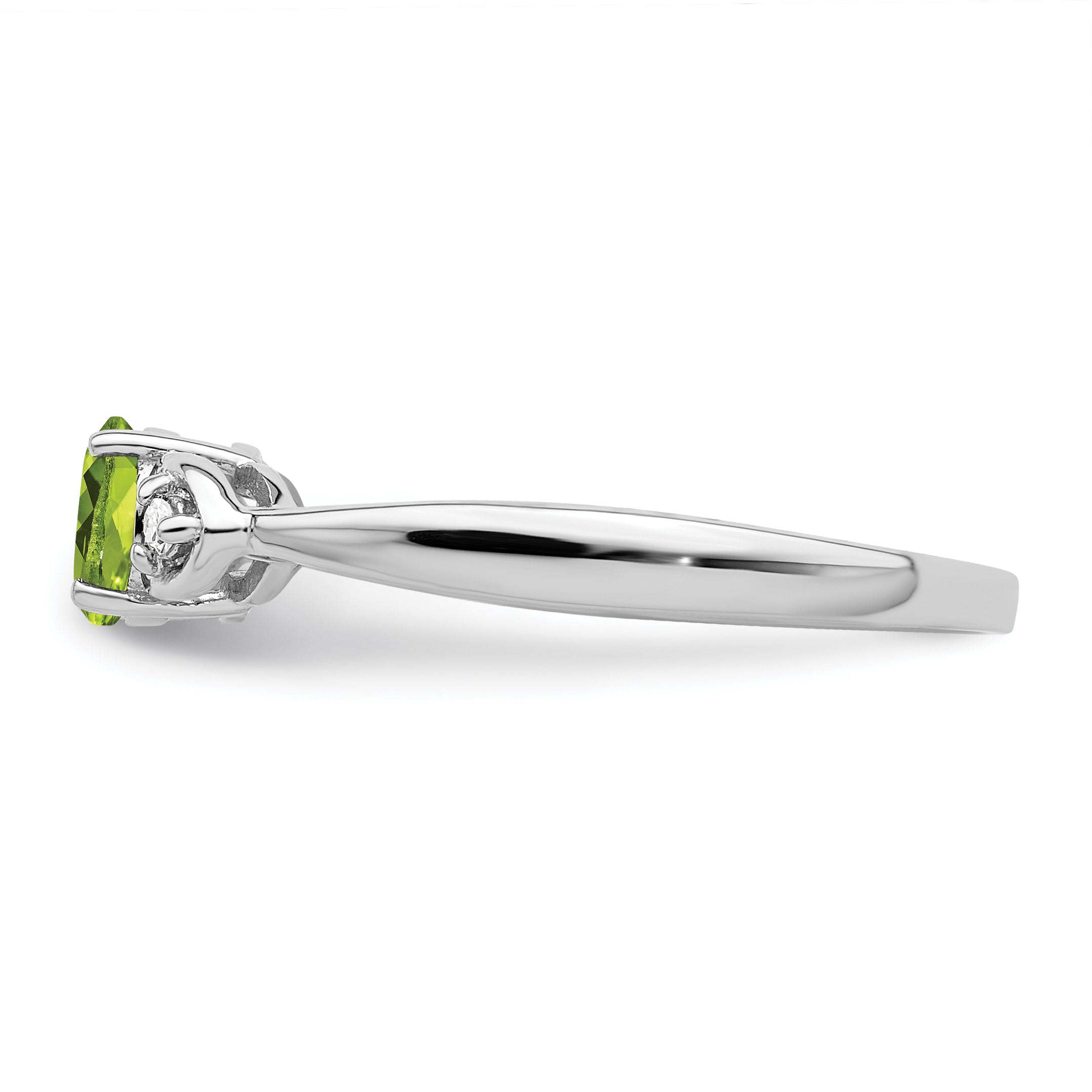 Sterling Silver Rhodium Plated Diamond and Peridot Round Ring