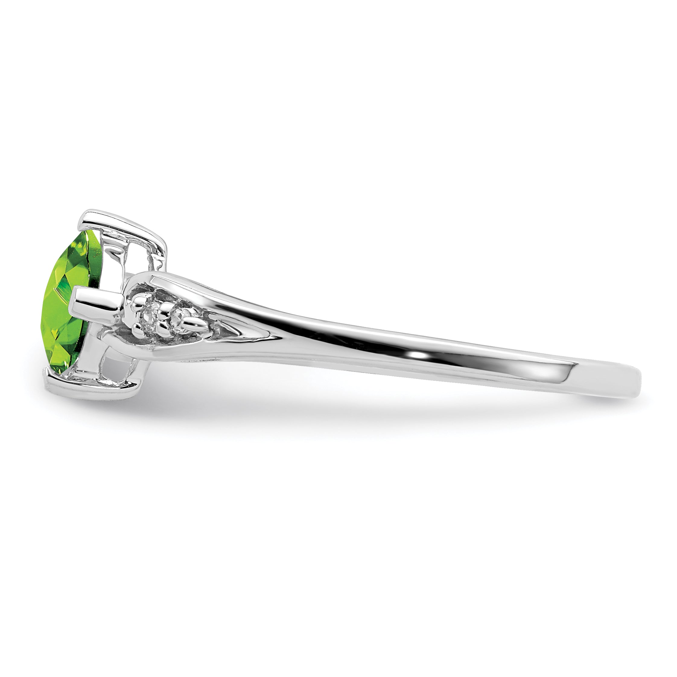 Sterling Silver Rhodium Plated Diamond and Peridot Cushion Ring