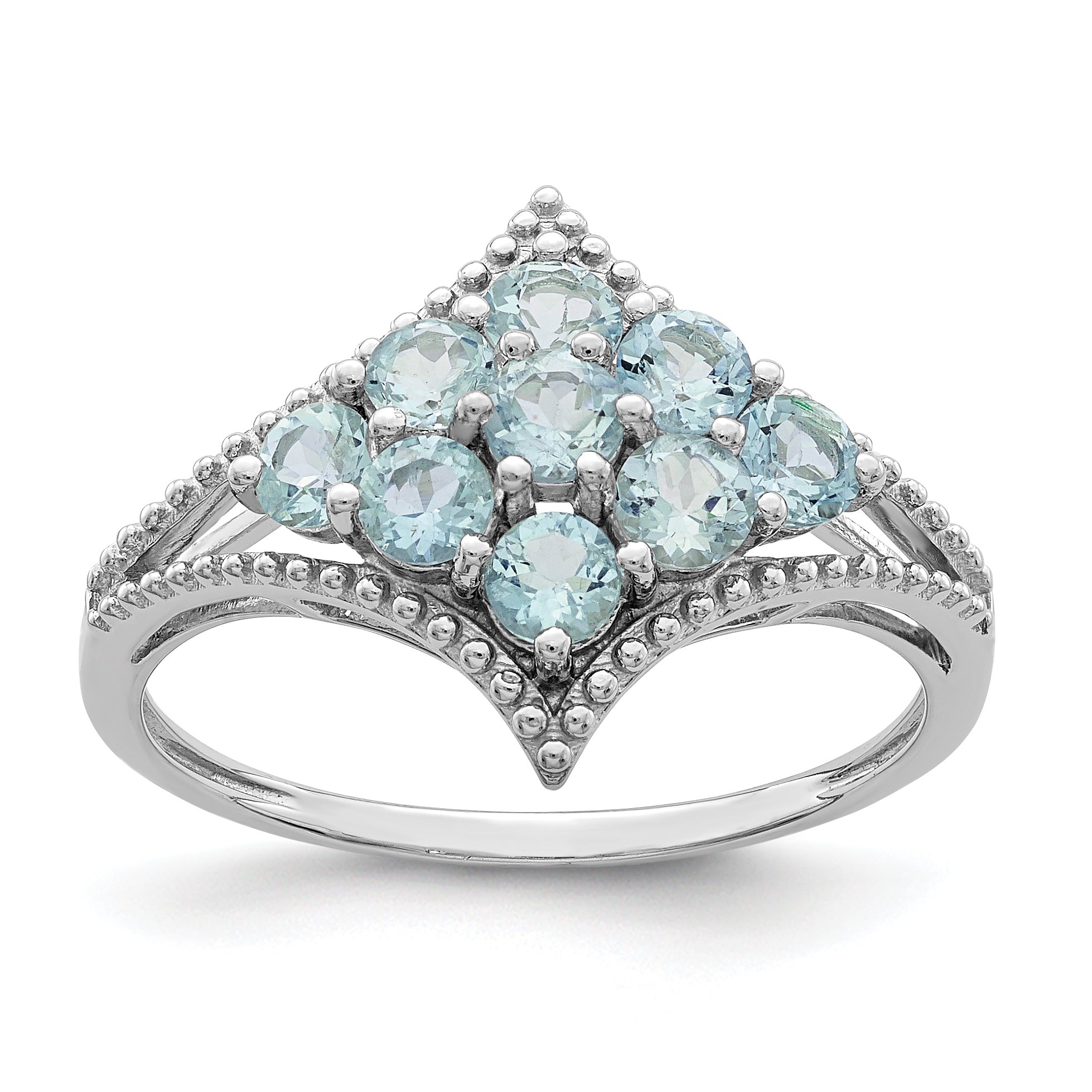 Sterling Silver Rhodium Aquamarine Ring