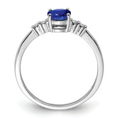 Sterling Silver Rhodium Plated Diamond & Sapphire Oval Ring