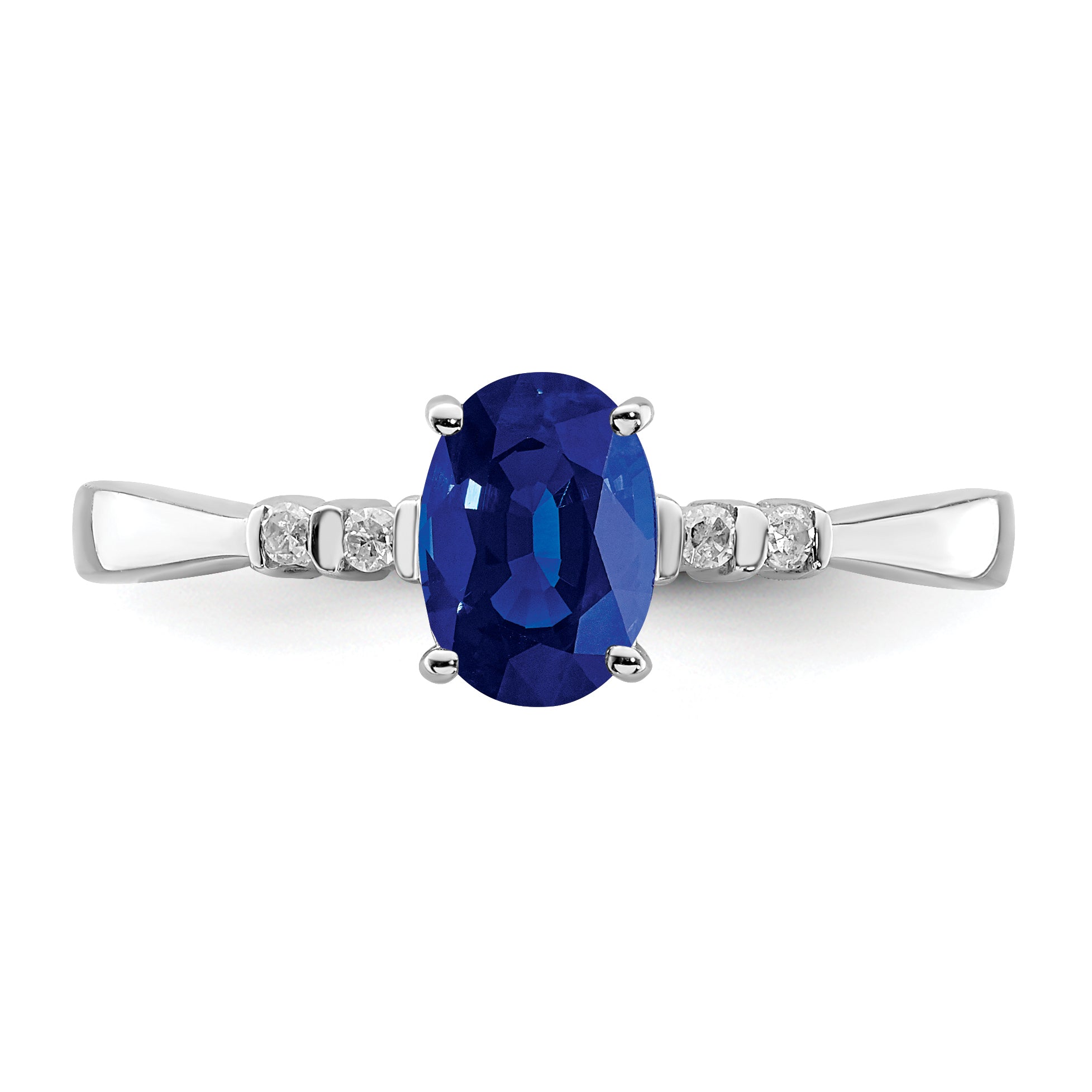 Sterling Silver Rhodium Plated Diamond & Sapphire Oval Ring