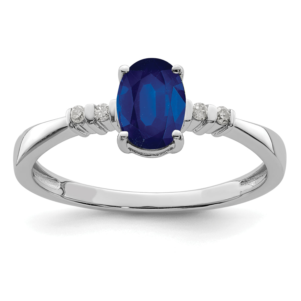 Sterling Silver Rhodium Plated Diamond & Sapphire Oval Ring