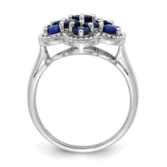 Sterling Silver Rhodium-plated Sapphire Flower Ring