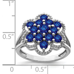 Sterling Silver Rhodium-plated Sapphire Flower Ring