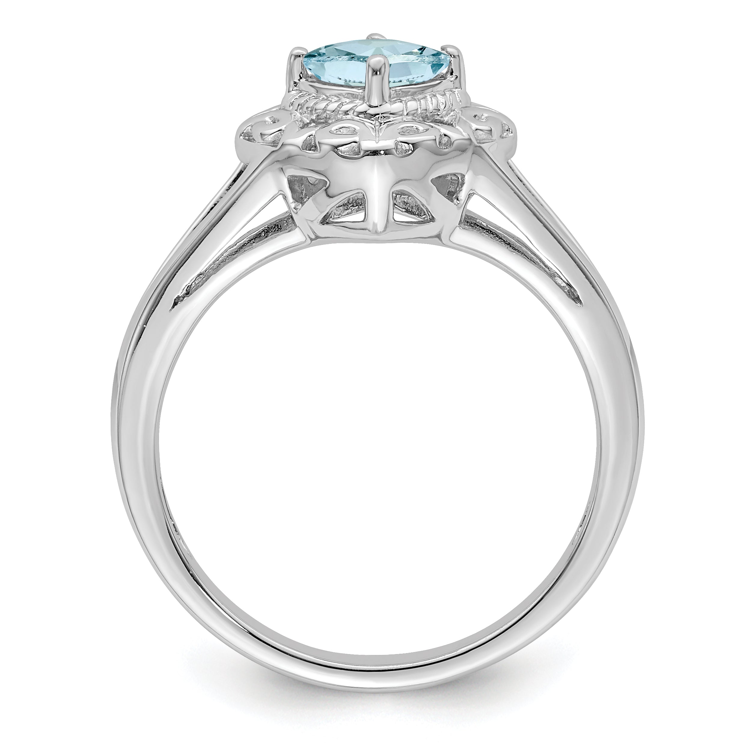 Sterling Silver Rhodium Aquamarine Square Ring