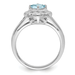 Sterling Silver Rhodium Aquamarine Square Ring