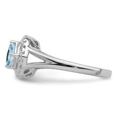 Sterling Silver Rhodium Aquamarine Square Ring