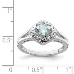 Sterling Silver Rhodium Aquamarine Square Ring