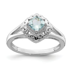 Sterling Silver Rhodium Aquamarine Square Ring