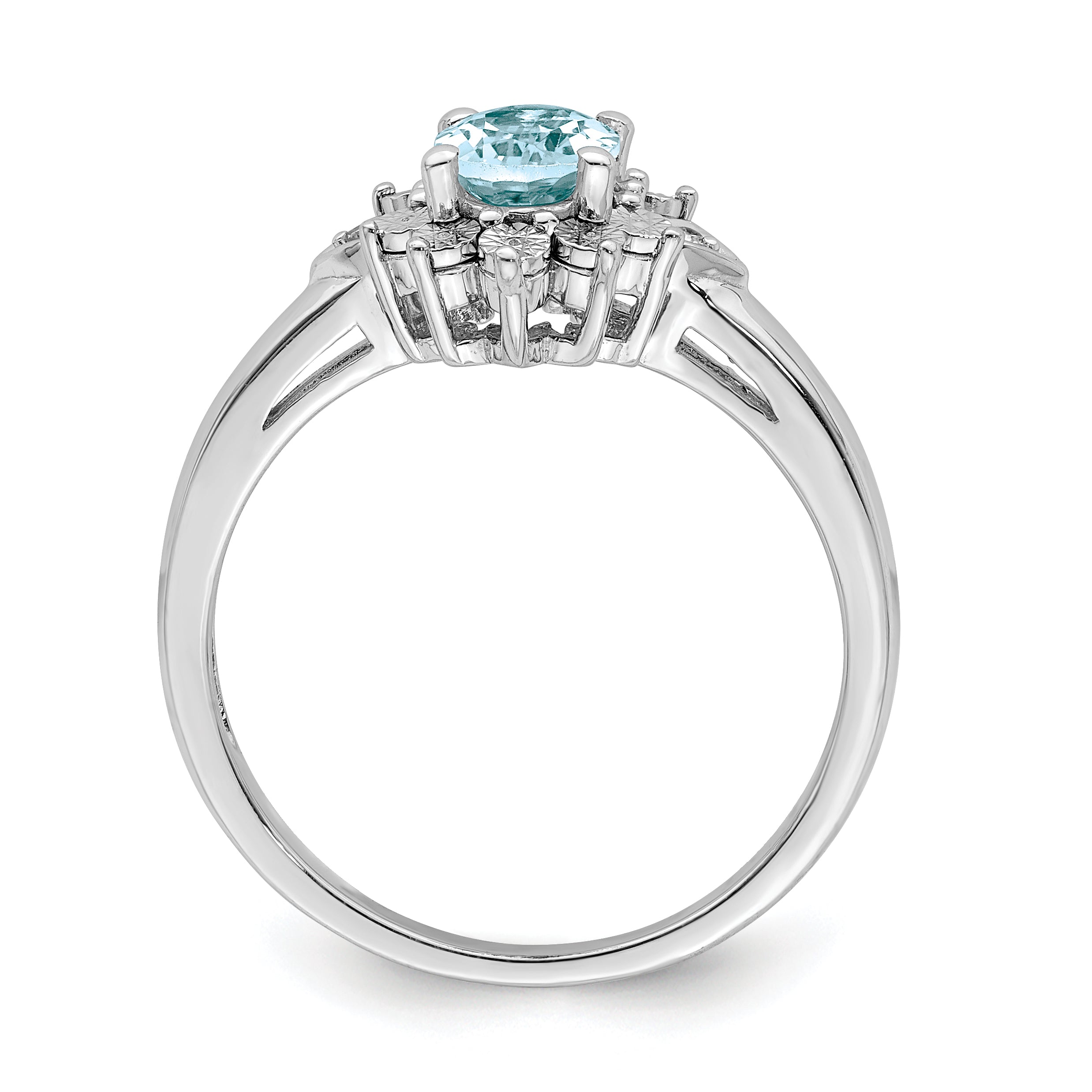 Sterling Silver Rhodium Diamond & Light Blue Topaz Ring