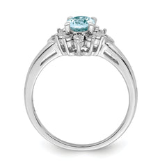 Sterling Silver Rhodium Diamond & Light Blue Topaz Ring