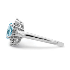 Sterling Silver Rhodium Diamond & Light Blue Topaz Ring