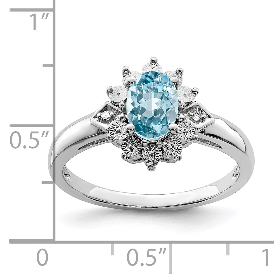 Sterling Silver Rhodium Diamond & Light Blue Topaz Ring