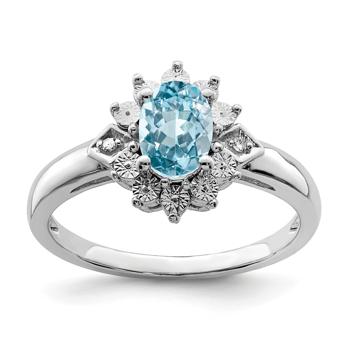 Sterling Silver Rhodium Diamond & Light Blue Topaz Ring