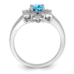 Sterling Silver Rhodium Diamond & Light Blue Topaz Ring